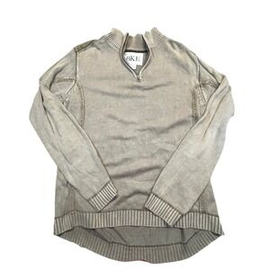 BKE Mens Quarter Zip Sweater Tan Ramie Cotton Corduroy Patch Mock Neck‎ Medium
